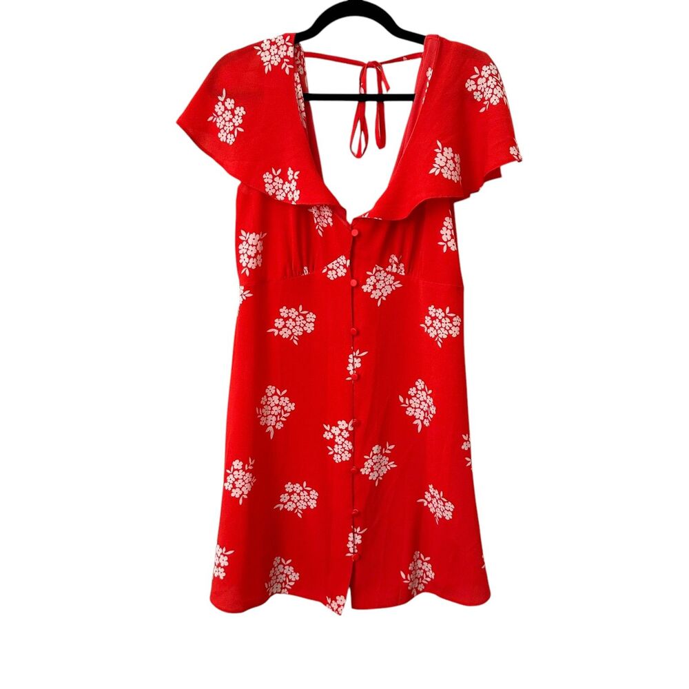 ASOS DESIGN Flutter Sleeve Floral Mini Dress Red Sz 10‎